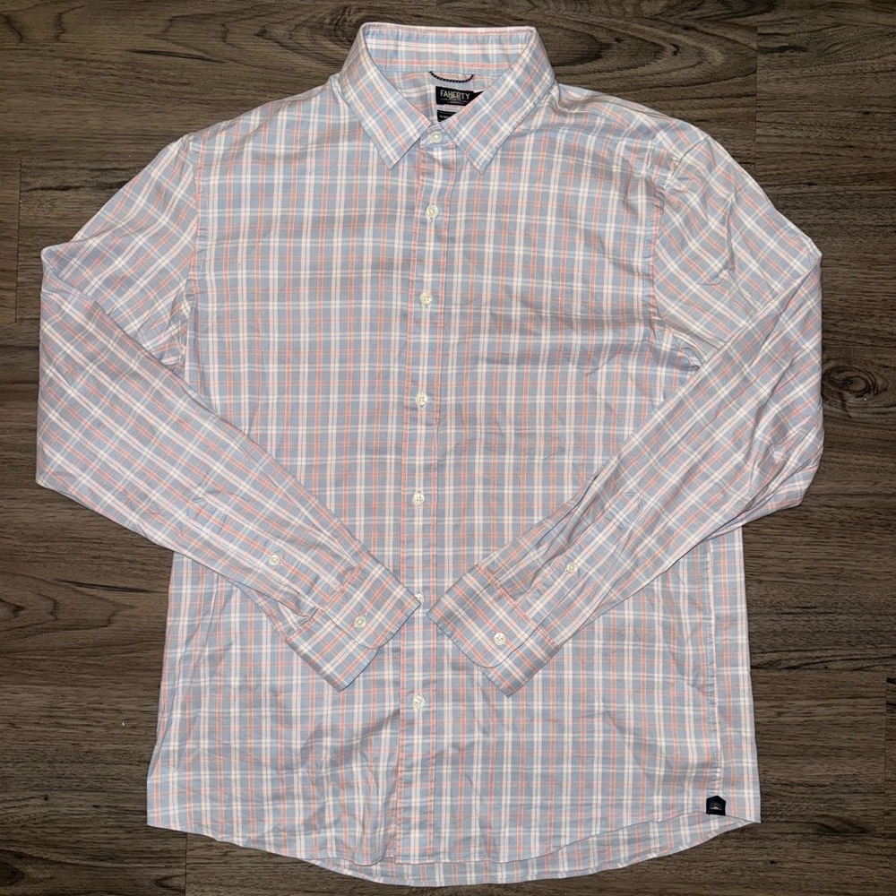 Faherty Reserve Light Blue & Peach Plaid Long-Sleeve Shirt Size Large